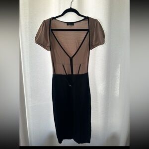 VENUS Blush Nude and Black Trim Sheer Bodice Dress